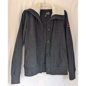 Fox Racing Jacket Men's M  Gray Moto W/ Shearling Collar PINK Graphic